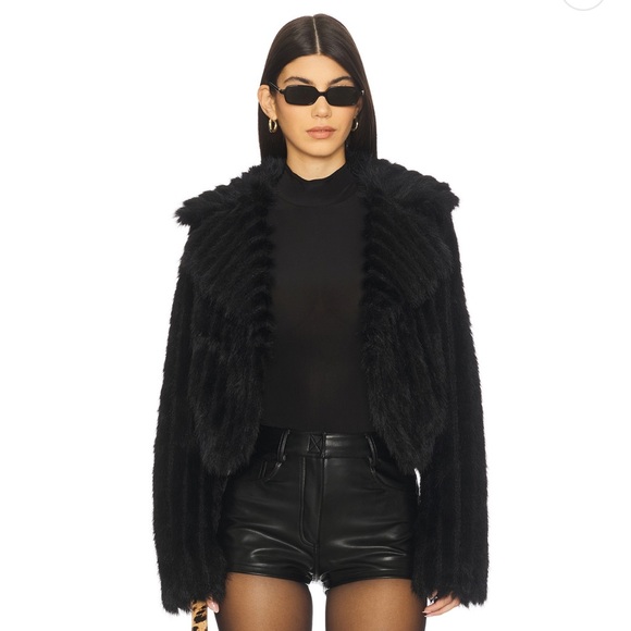 LN Show Me Your Mumu Park City Cropped Black Faux Fur Jacket M